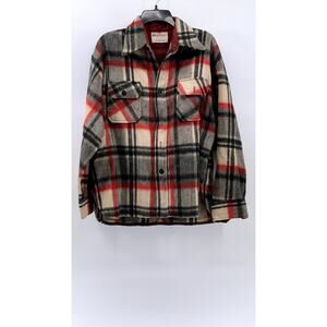 ROYAL CHOICE Men's Red-Black Vintage Plaid Wool-Linen Shirt Jacket SZ L